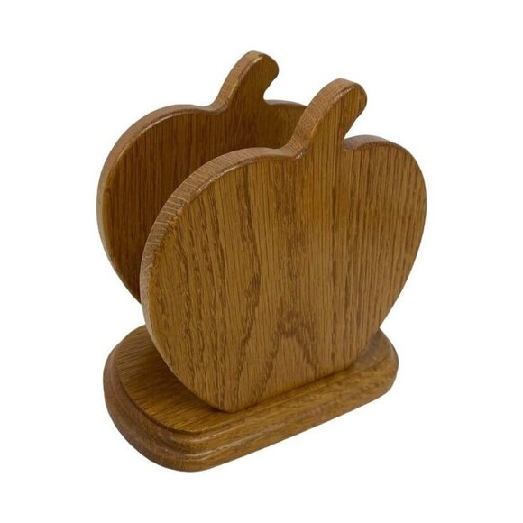 Wood Napkin Holder Apple-Shaped Kitchen Storage Vintage Country Farmhouse Decor - Picture 2 of 12